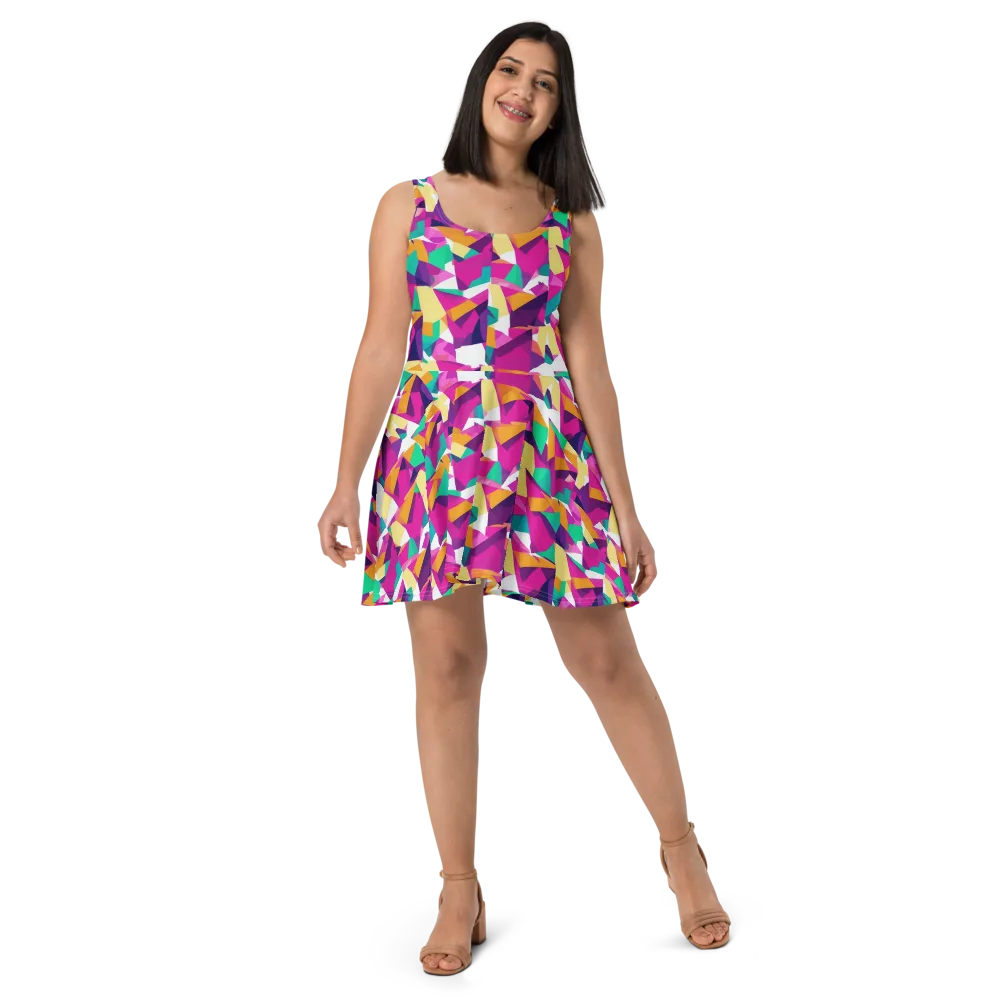 Magenta Geometry on Skater Dress — Front