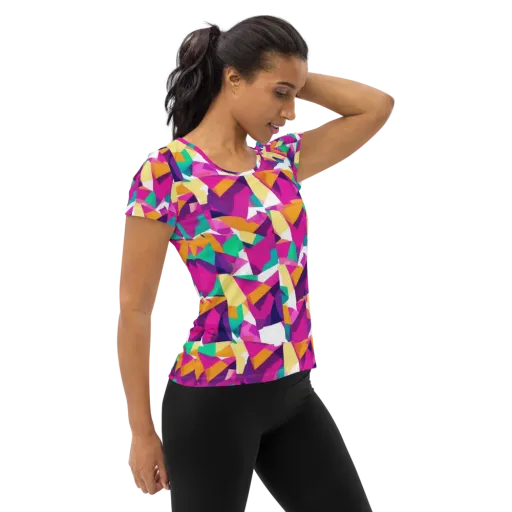 Magenta Geometry on a Women's Athletic T-Shirt