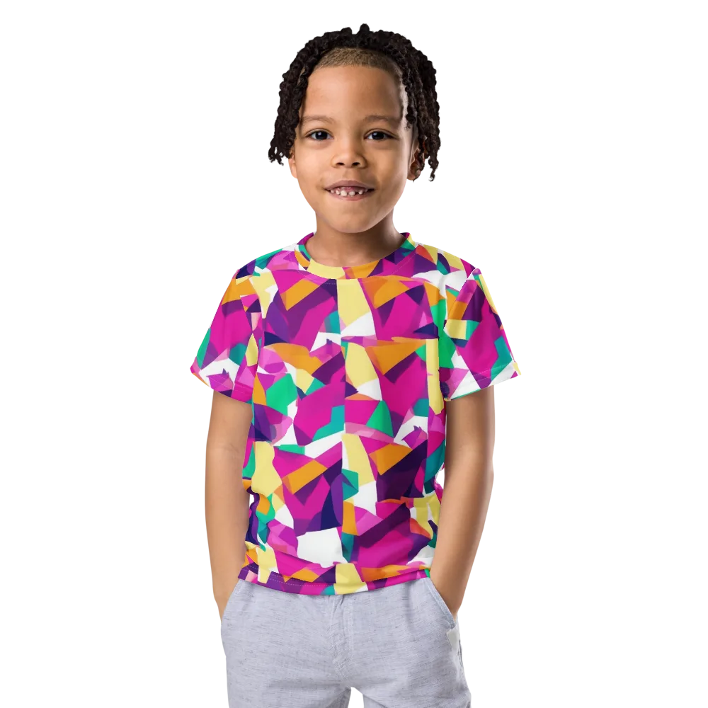 Magenta Geometry on Kids Crew Neck T-Shirt — Front