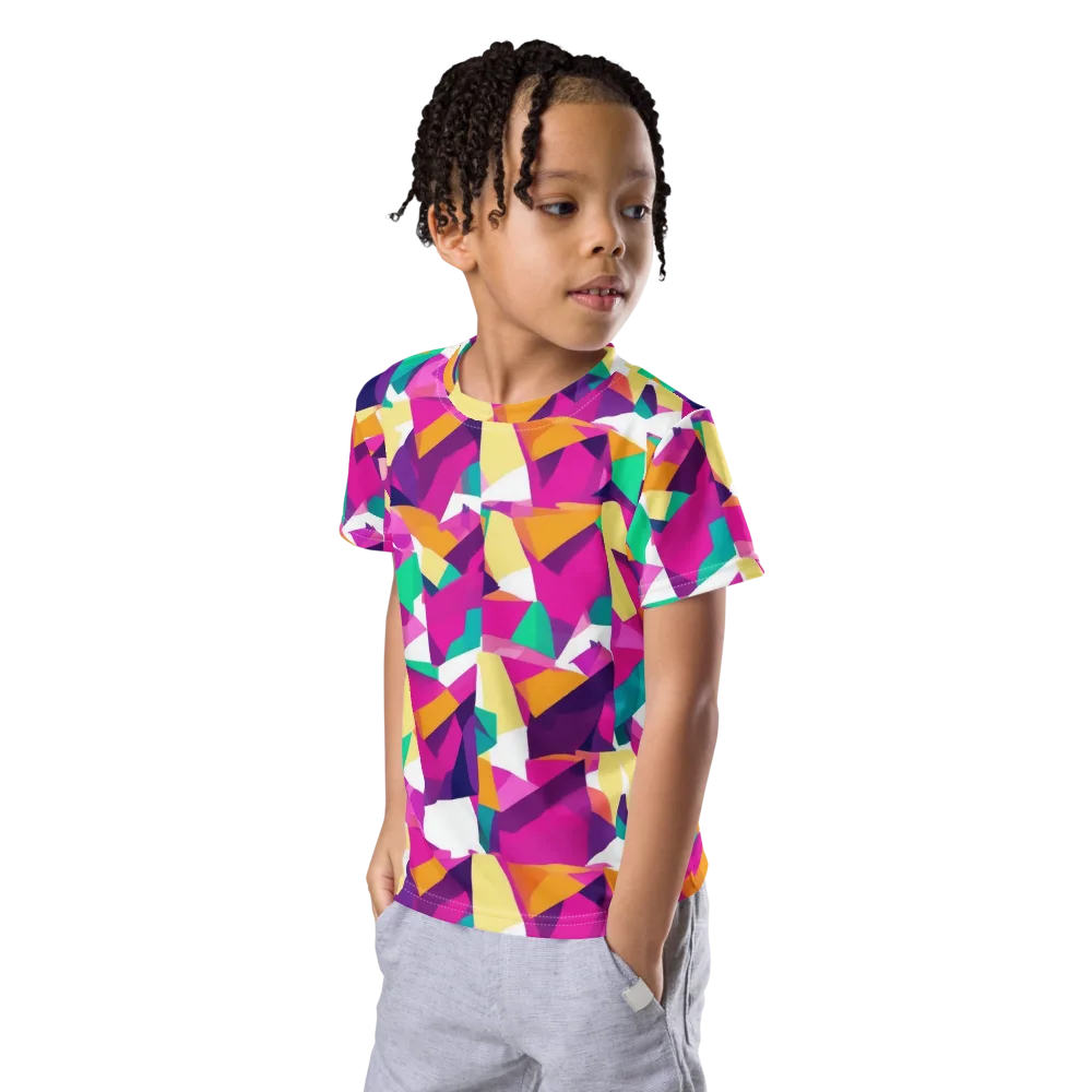 Magenta Geometry on Kids Crew Neck T-Shirt — Left Front