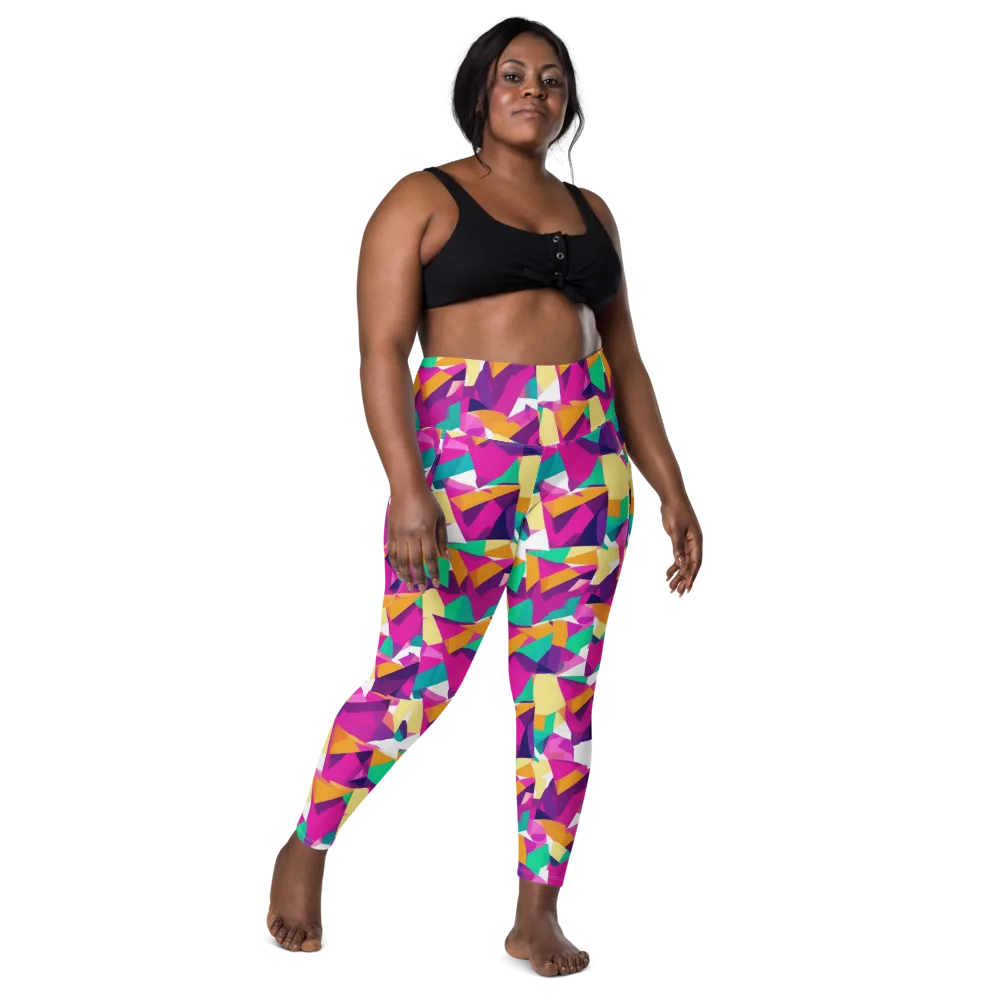 Magenta Geometry on Leggings with Pockets — Front