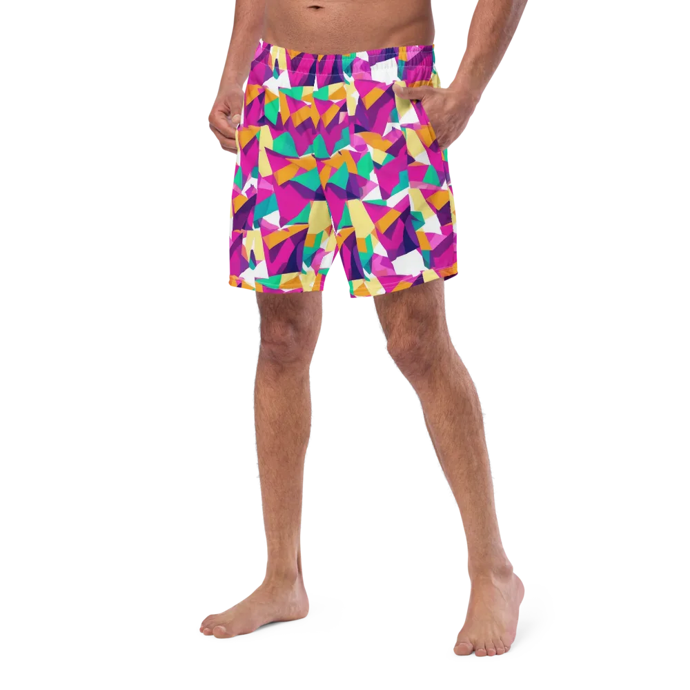 Magenta Geometry on Swim Trunks — Left Front