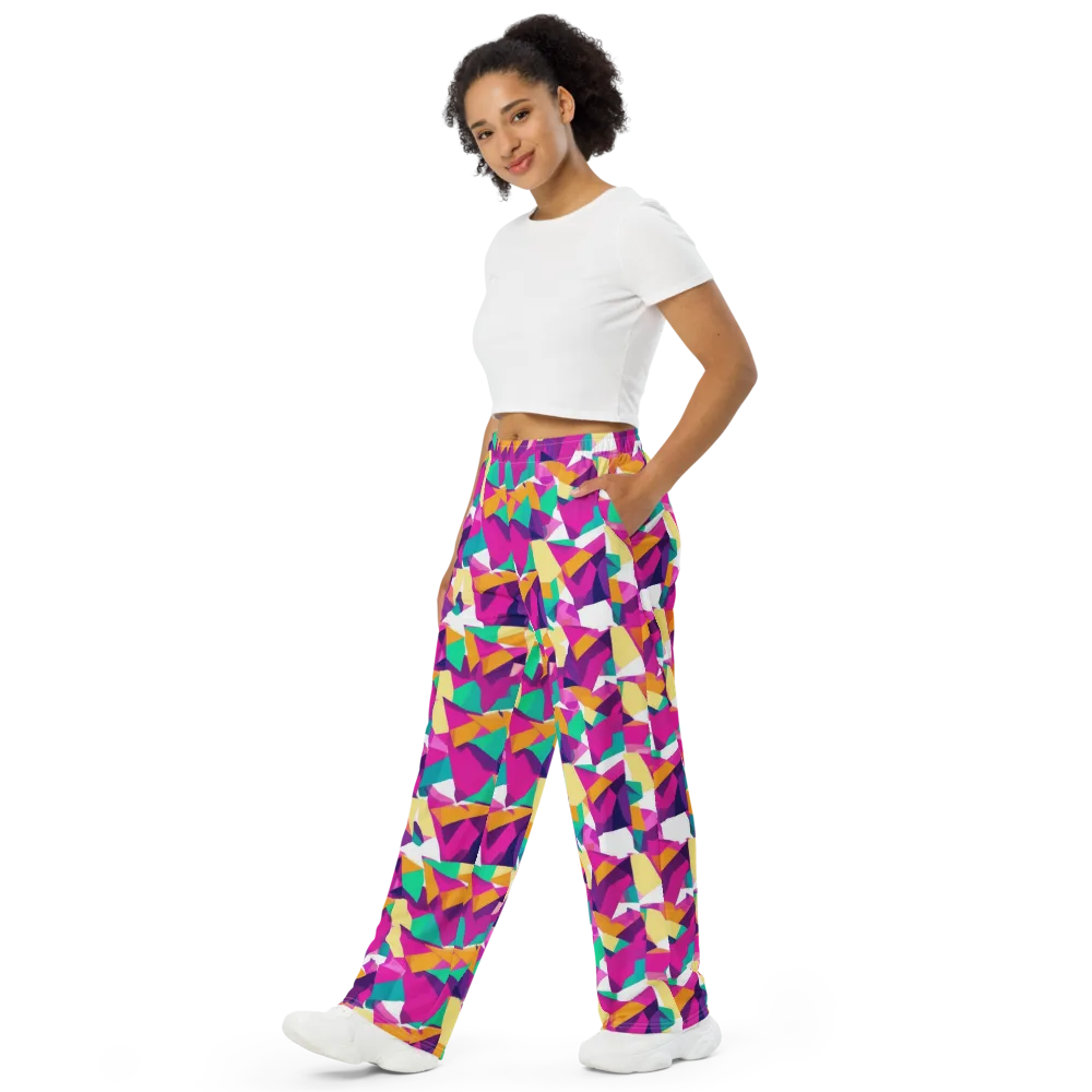 Magenta Geometry on Wide-Leg Pants — Left Front