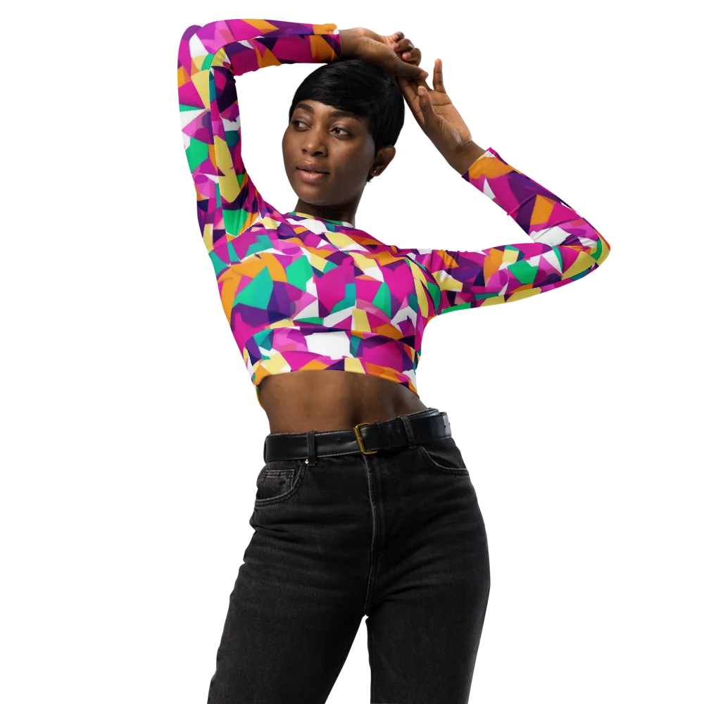Magenta Geometry on Long Sleeve Crop Top — Front
