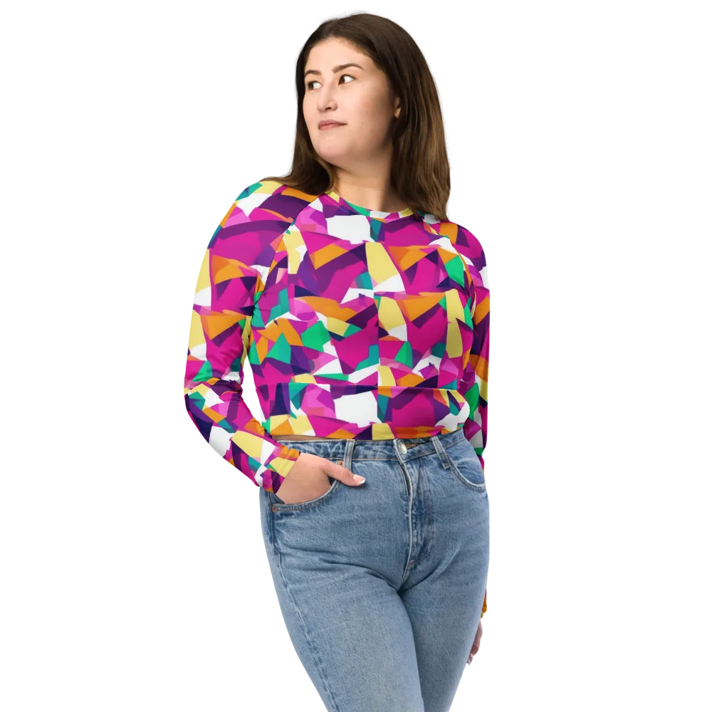 Magenta Geometry on Long Sleeve Crop Top — Front