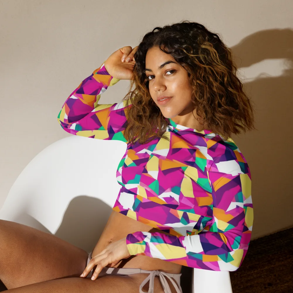 Magenta Geometry on Long Sleeve Crop Top — Left Front