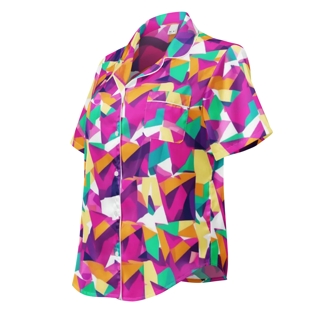 Magenta Geometry on Women's Short Sleeve Pajama Top — Left Front