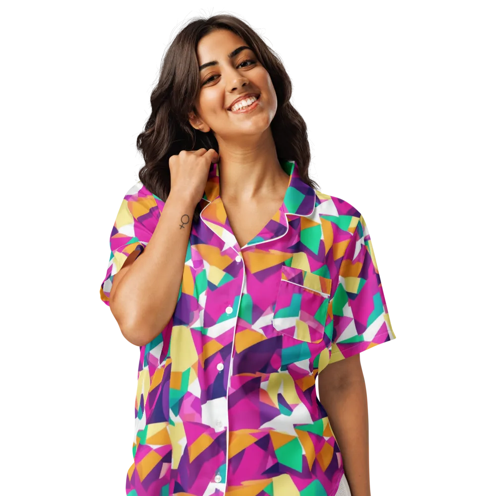 Magenta Geometry on Women's Short Sleeve Pajama Top — Front