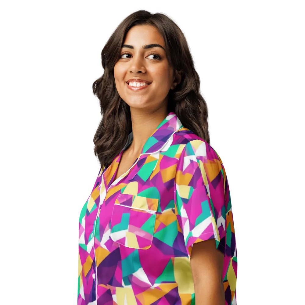 Magenta Geometry on Women's Short Sleeve Pajama Top — Left Front