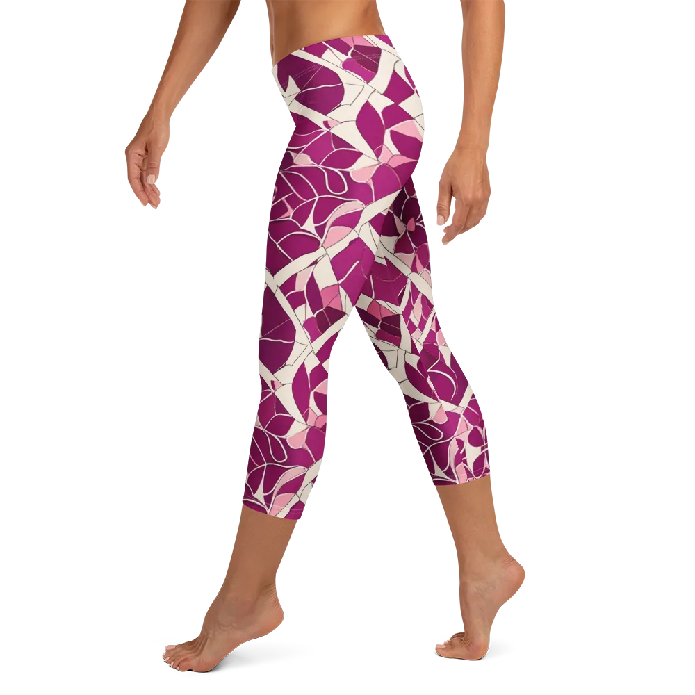 Magenta Mosaic on Capri Leggings — Left