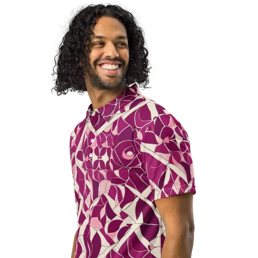 Magenta Mosaic on a Men's Slim Fit Polo Shirt