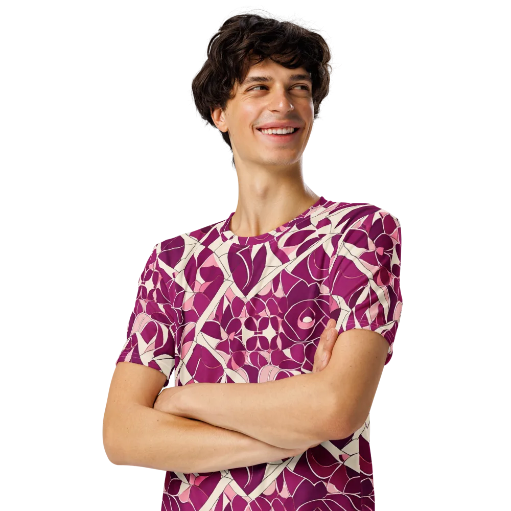 Magenta Mosaic on Men's Crew Neck T-Shirt — Left Front