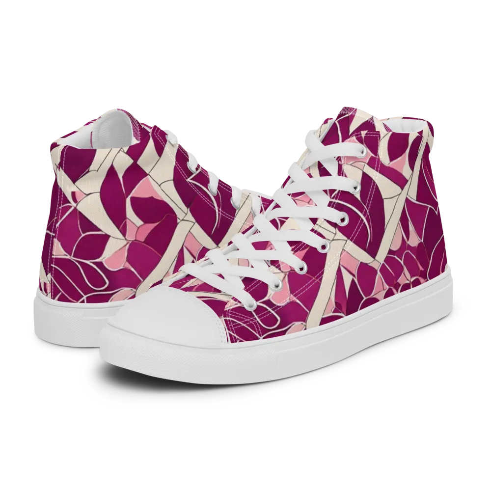Magenta Mosaic on Men's High Top Canvas Shoes — Left