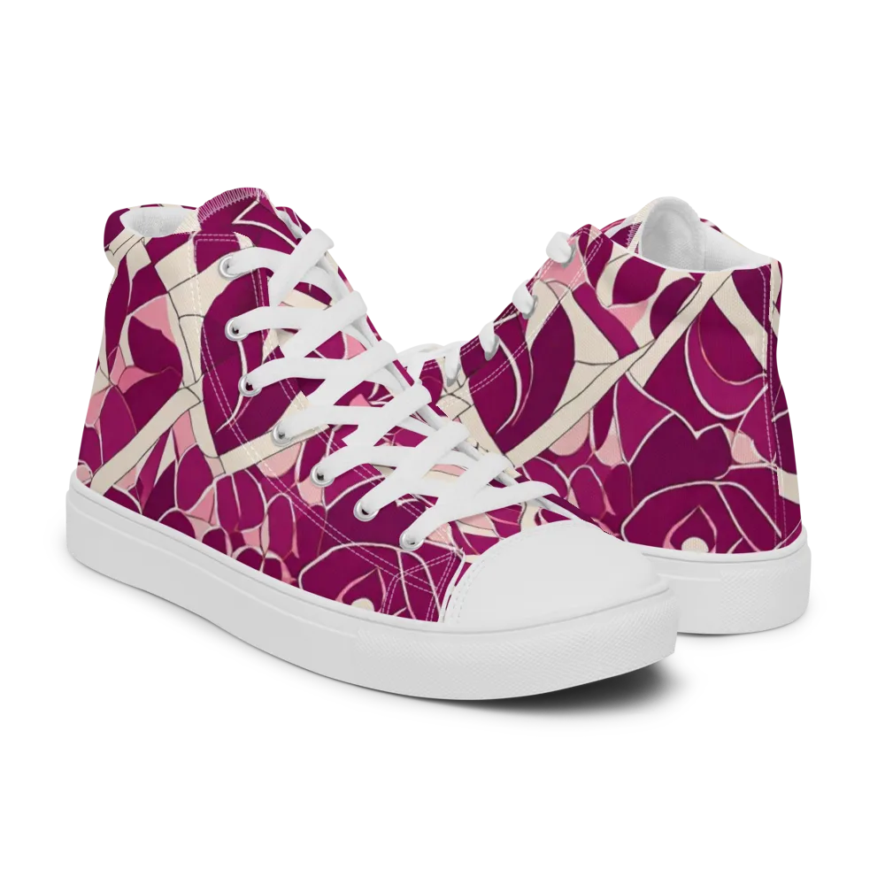 Magenta Mosaic on Men's High Top Canvas Shoes — Right