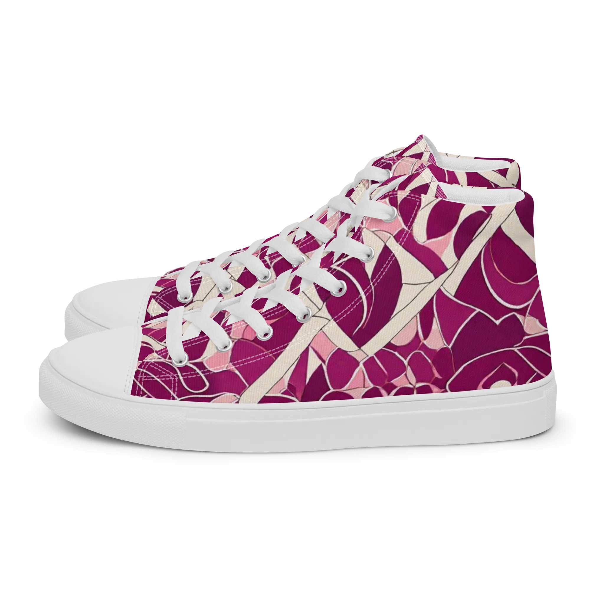 Magenta Mosaic on Women's High Top Canvas Shoes — Left