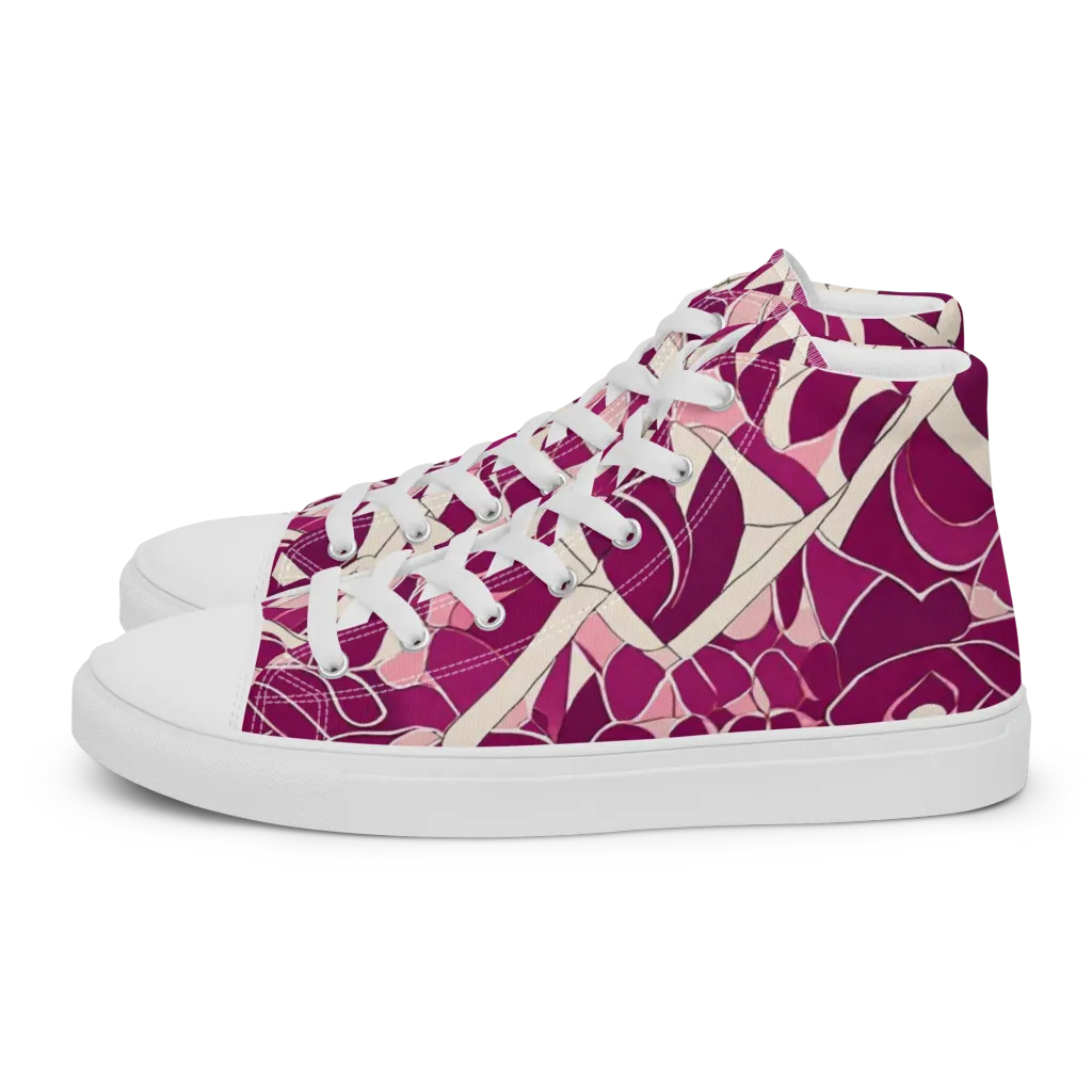 Magenta Mosaic on Women's High Top Canvas Shoes — Left
