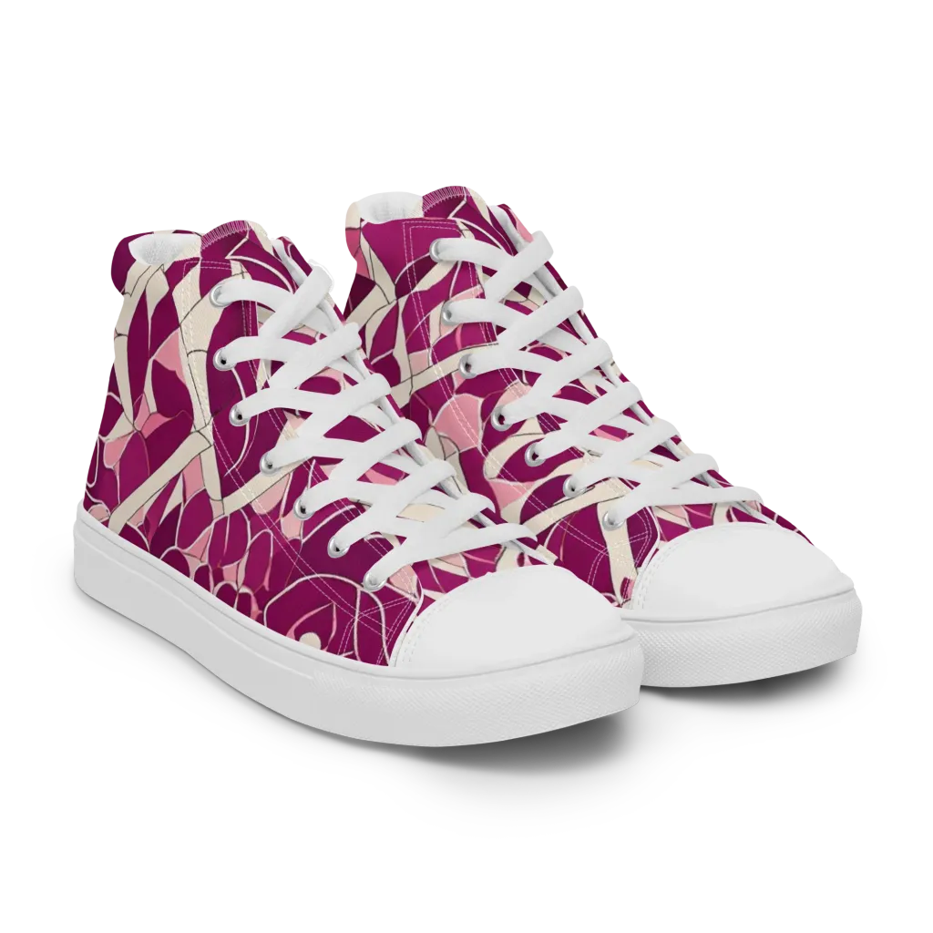 Magenta Mosaic on Women's High Top Canvas Shoes — Right Front