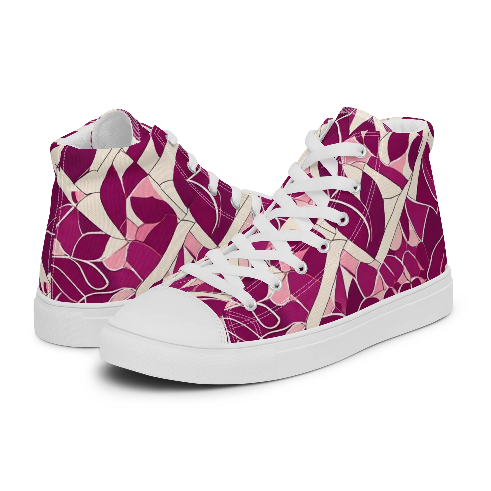Magenta Mosaic on Women's High Top Canvas Shoes — Left