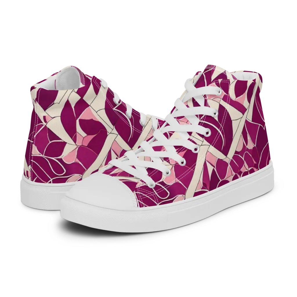 Magenta Mosaic on Women's High Top Canvas Shoes — Left