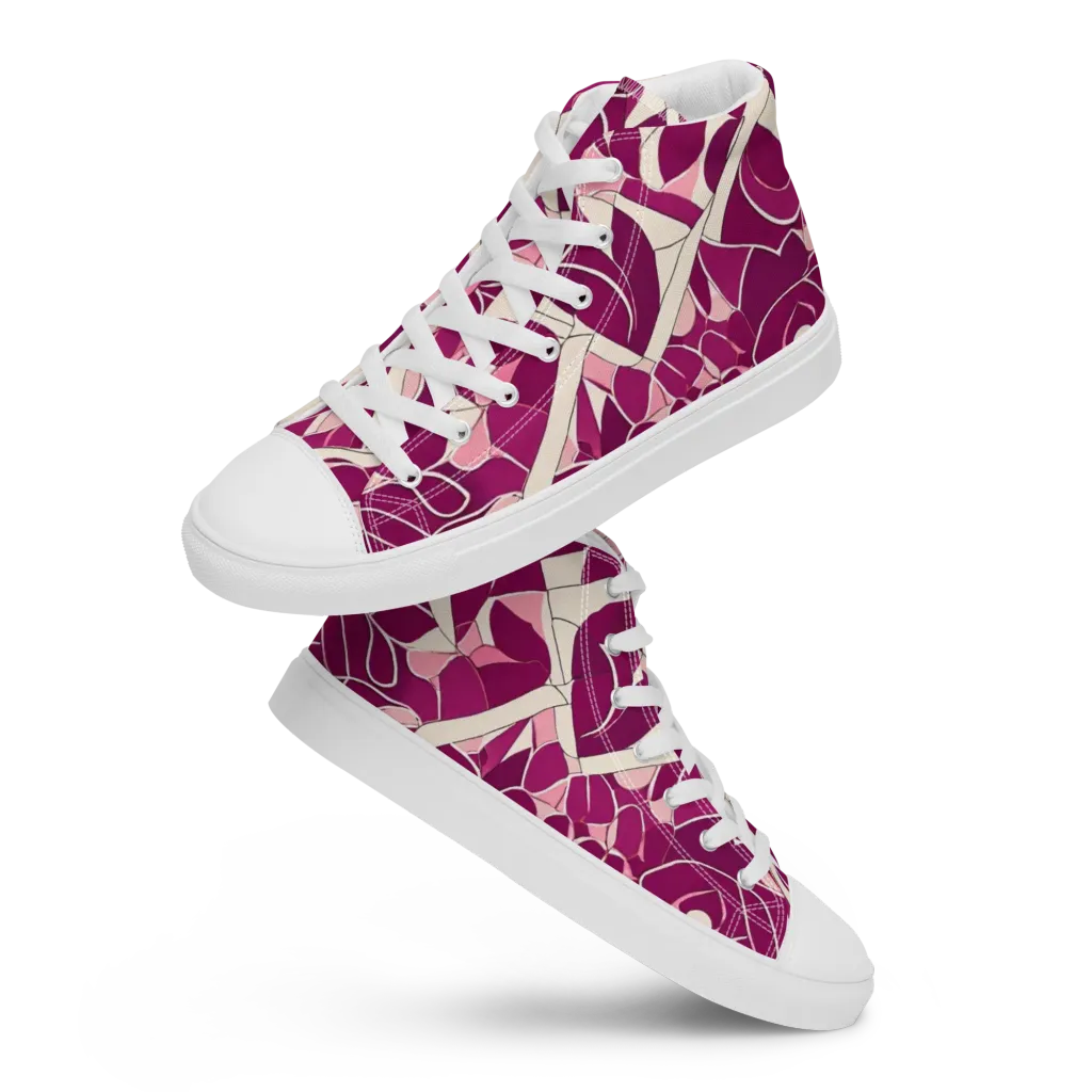 Magenta Mosaic on Women's High Top Canvas Shoes — Front