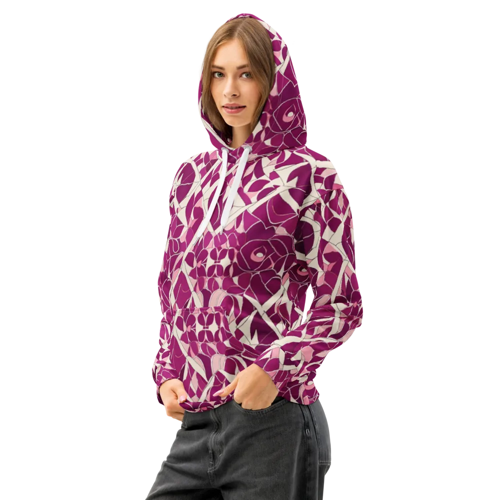 Magenta Mosaic on Cotton Hoodie — Left Front