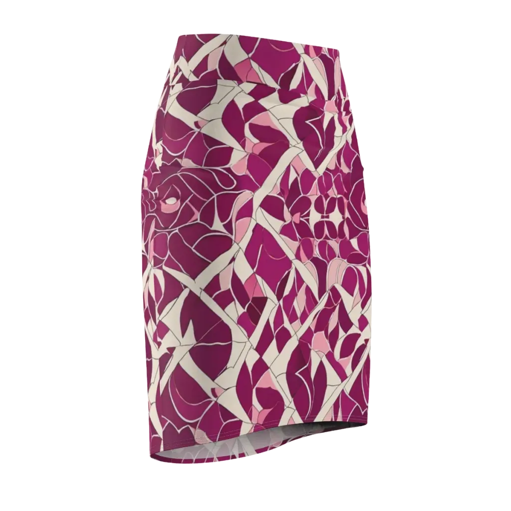Magenta Mosaic on Pencil Skirt — Front Side