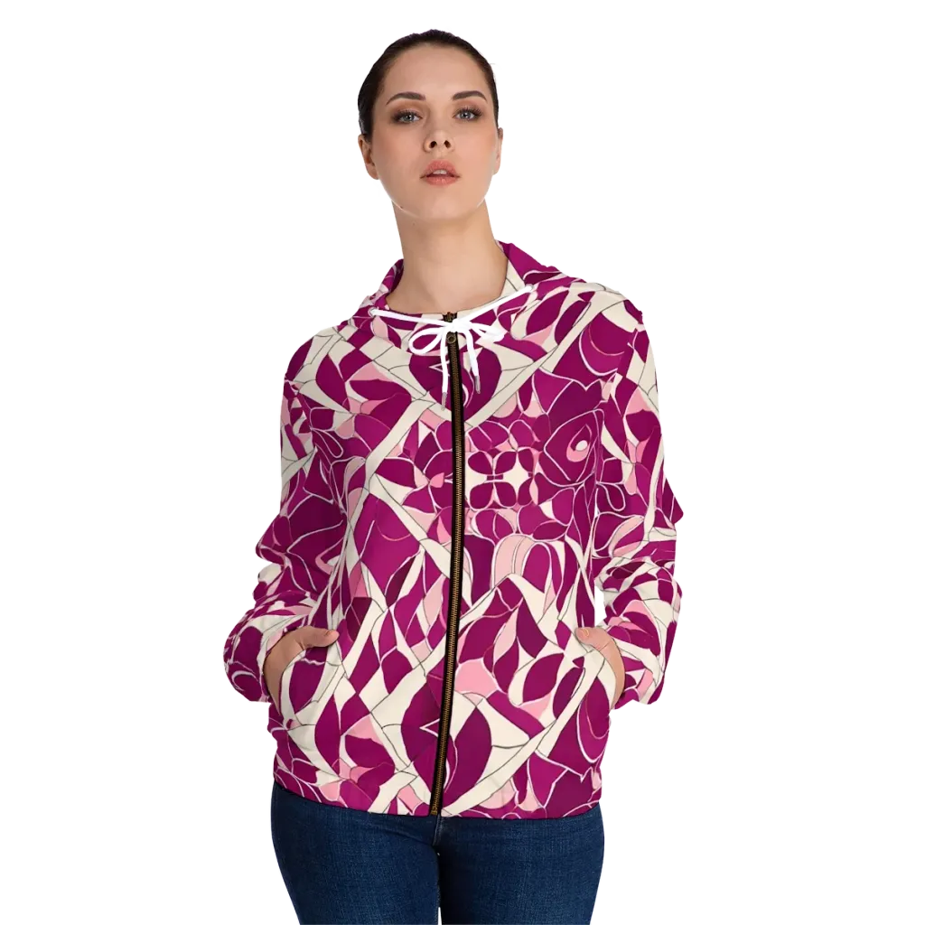 Magenta Mosaic on Women's Full-Zip Hoodie — Front On Person