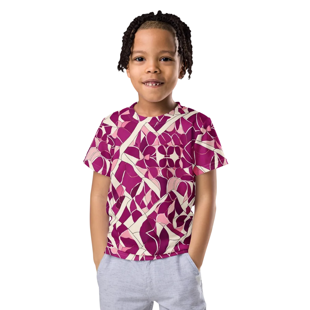 Magenta Mosaic on Kids Crew Neck T-Shirt — Front