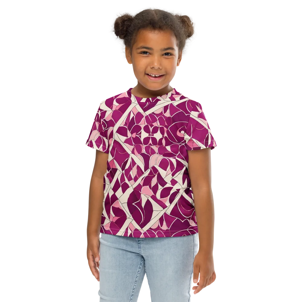 Magenta Mosaic on Kids Crew Neck T-Shirt — Front