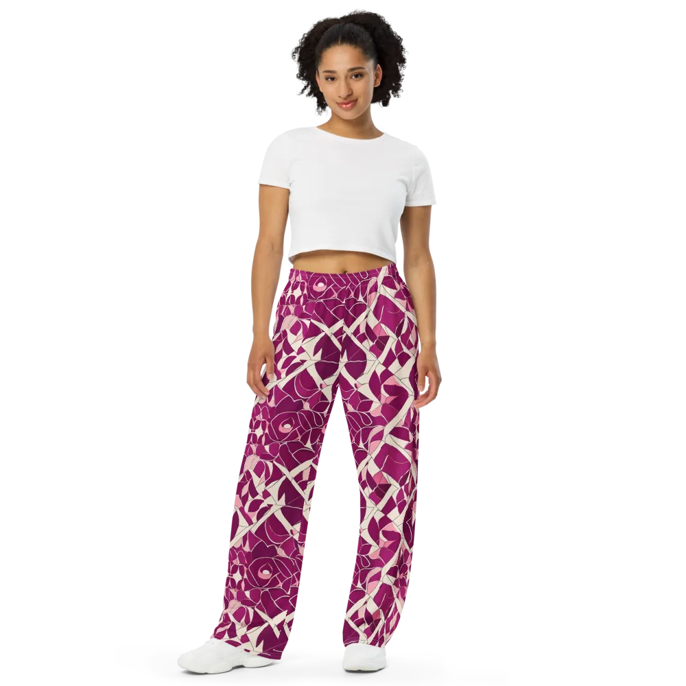 Magenta Mosaic on Wide-Leg Pants — Front