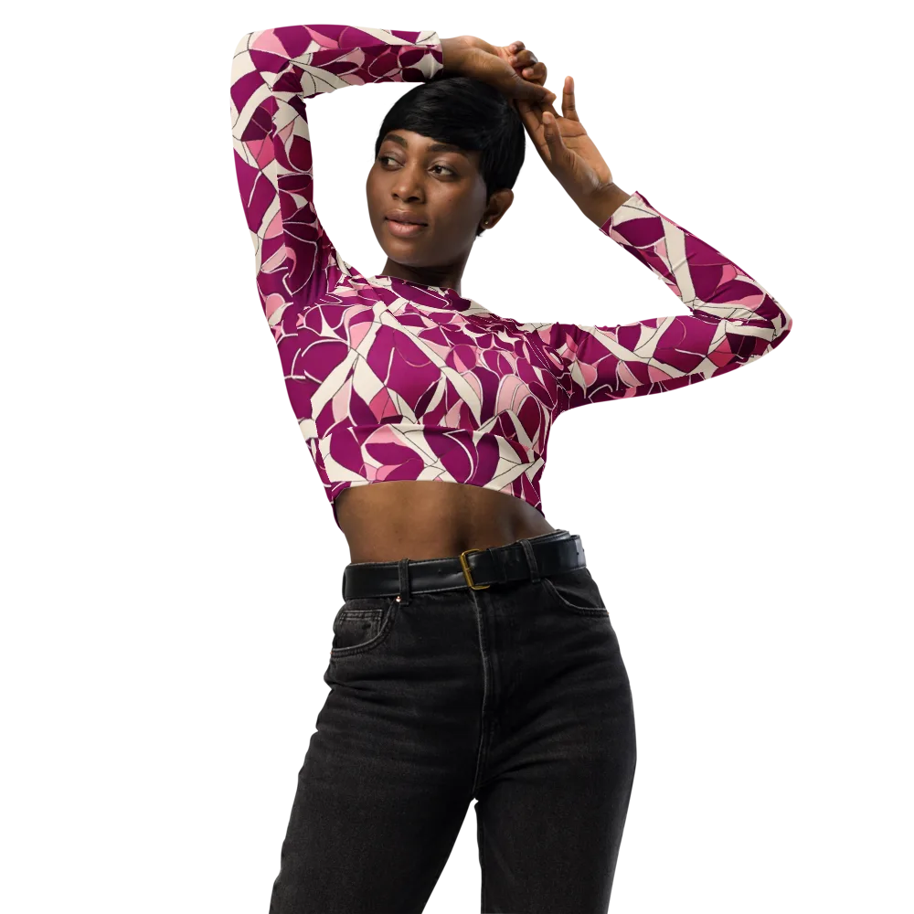 Magenta Mosaic on Long Sleeve Crop Top — Front