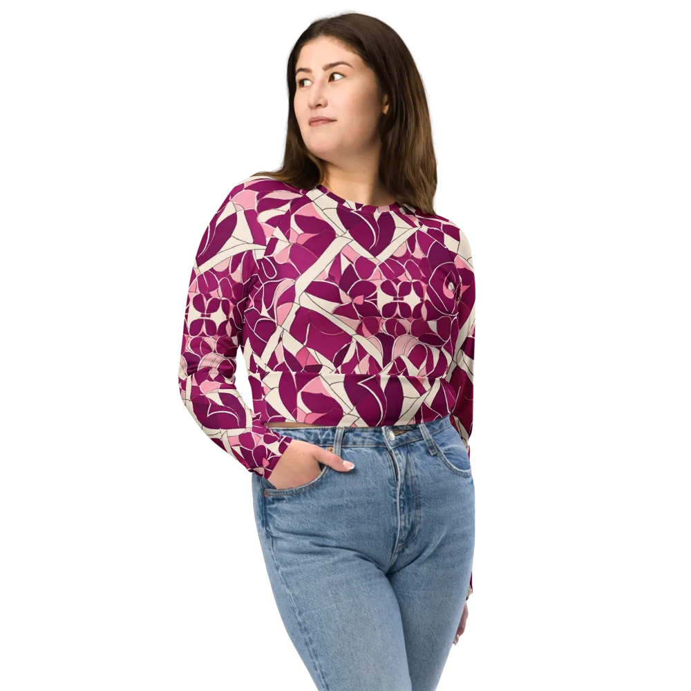 Magenta Mosaic on Long Sleeve Crop Top — Front