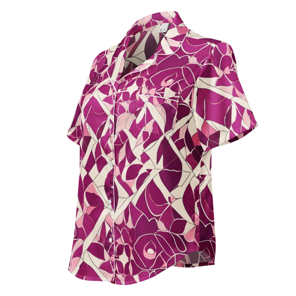 Magenta Mosaic on Women's Short Sleeve Pajama Top — Left Front