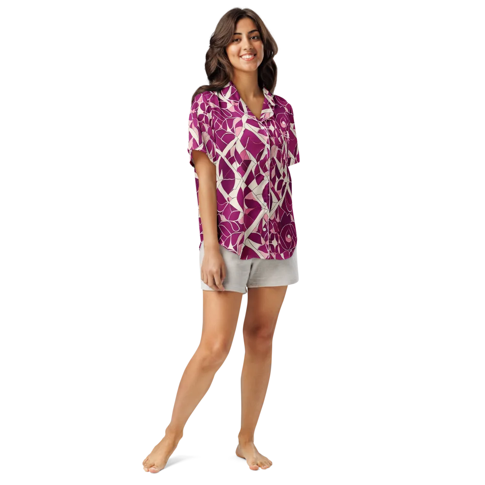 Magenta Mosaic on Women's Short Sleeve Pajama Top — Front