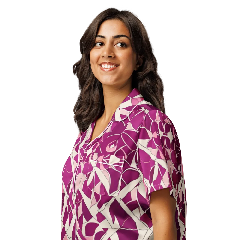 Magenta Mosaic on Women's Short Sleeve Pajama Top — Left Front
