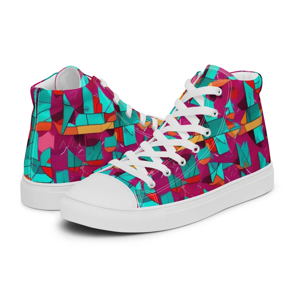 Neon Quilt on Men's High Top Canvas Shoes — Left