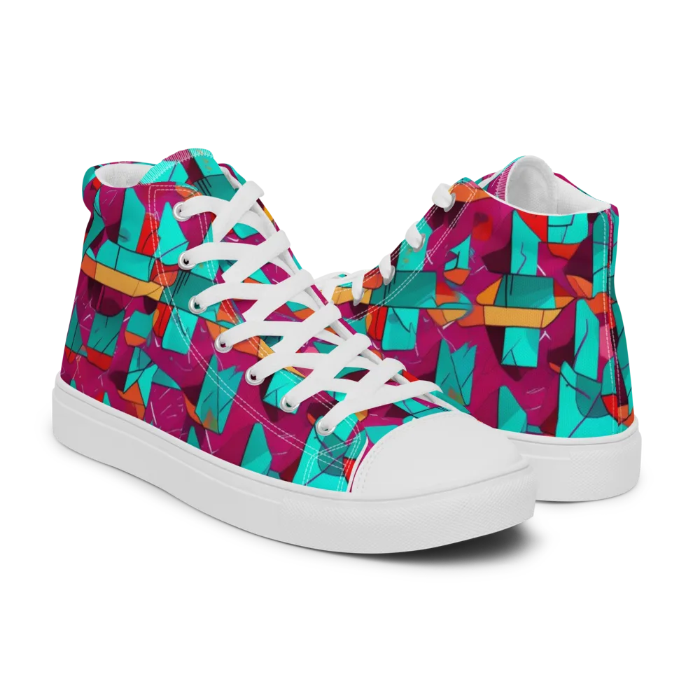 Neon Quilt on Men's High Top Canvas Shoes — Right