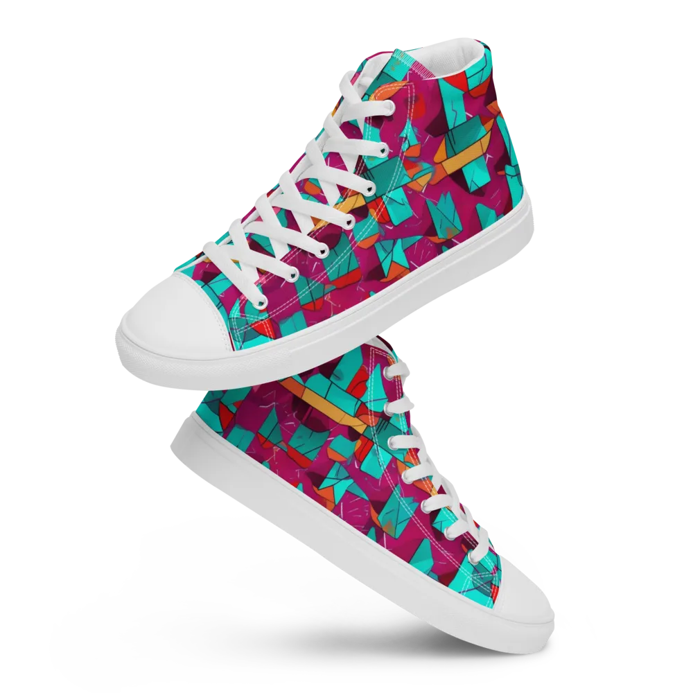 Neon Quilt on Men's High Top Canvas Shoes — Front