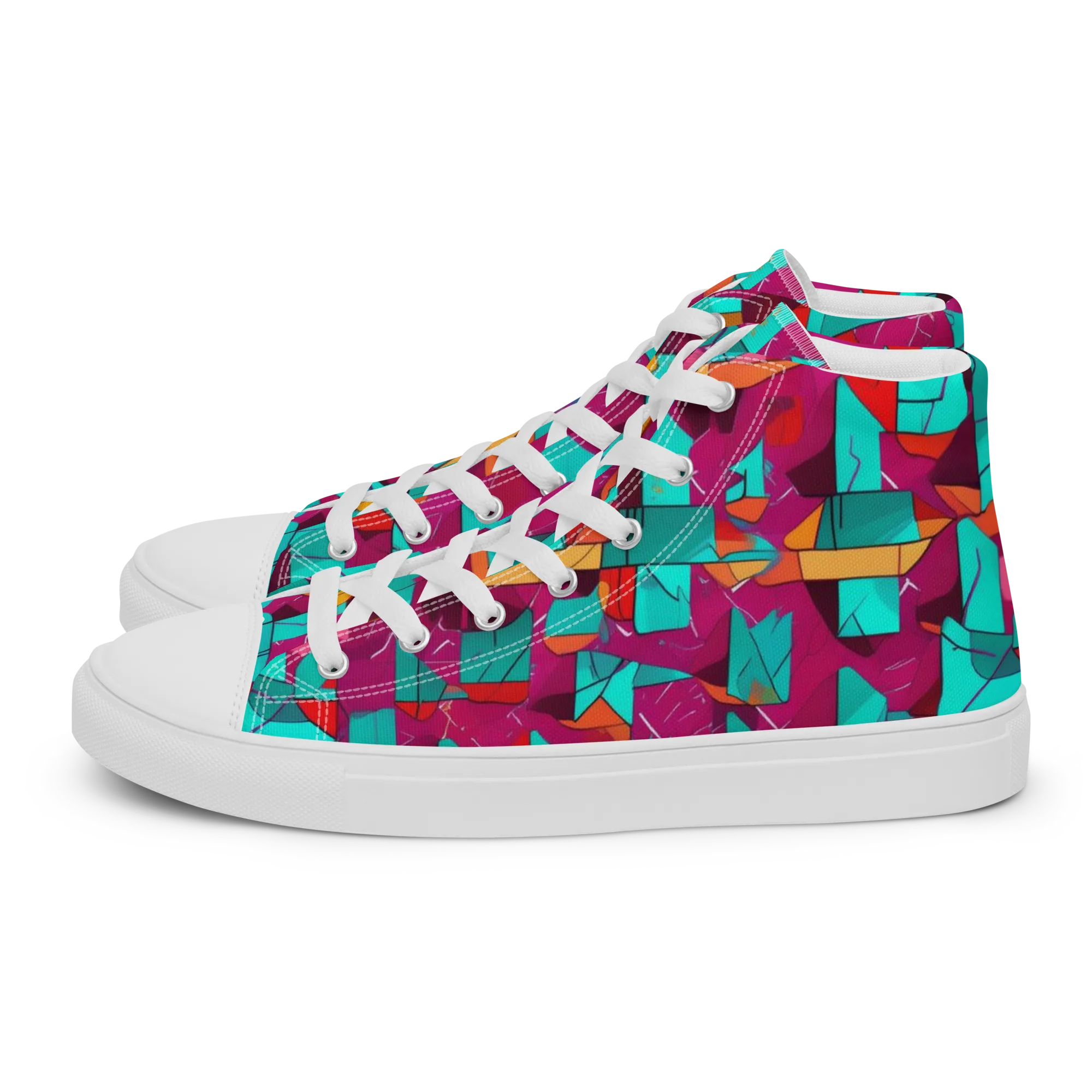 Neon Quilt on Women's High Top Canvas Shoes — Left