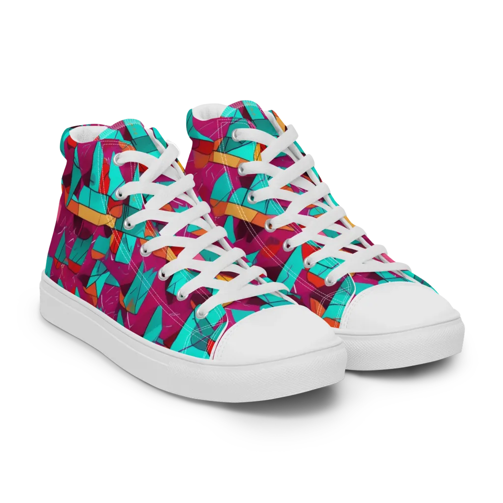 Neon Quilt on Women's High Top Canvas Shoes — Right Front