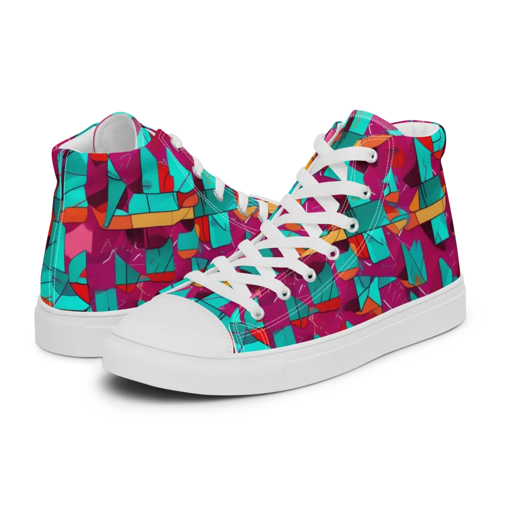 Neon Quilt on Women's High Top Canvas Shoes — Left