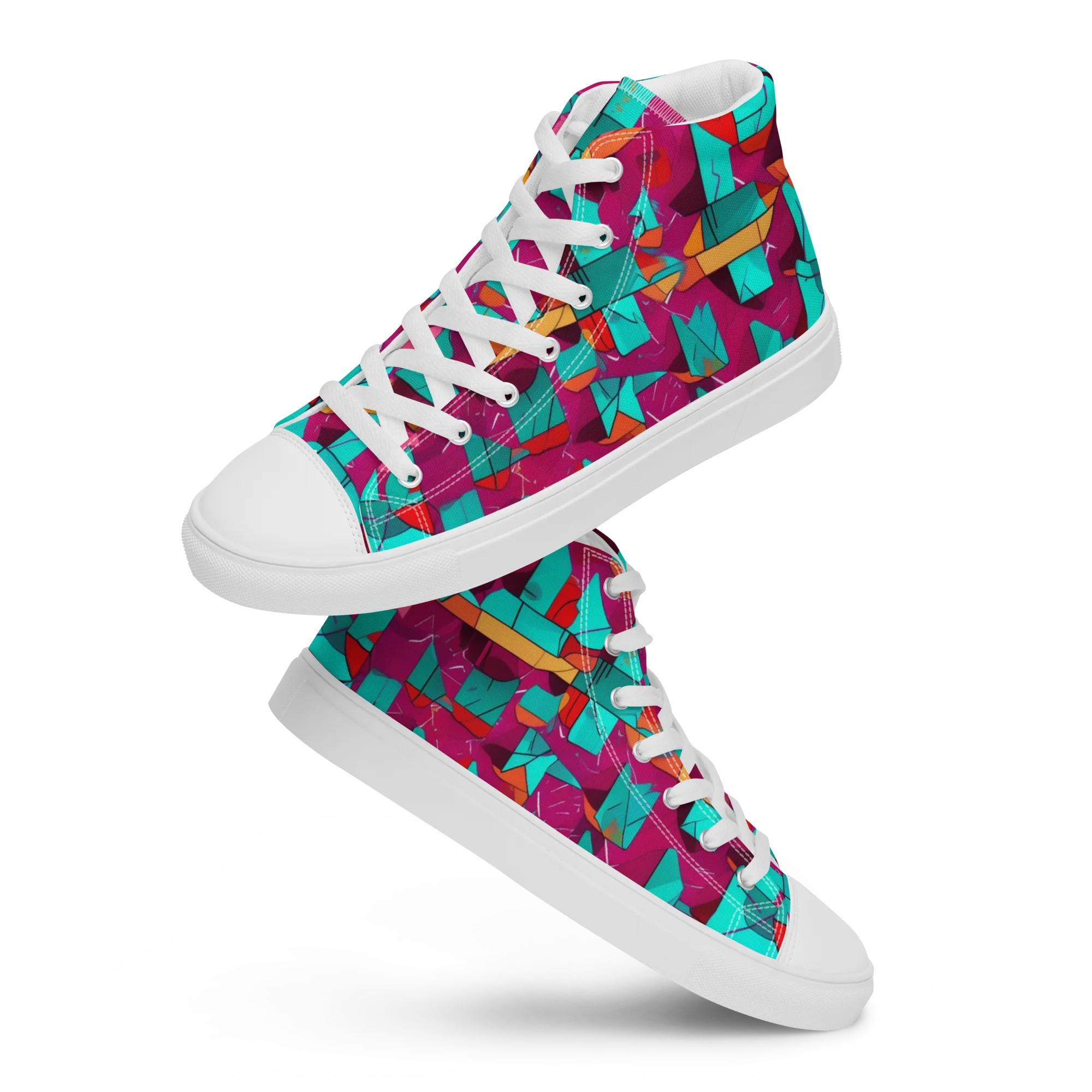 Neon Quilt on Women's High Top Canvas Shoes — Front