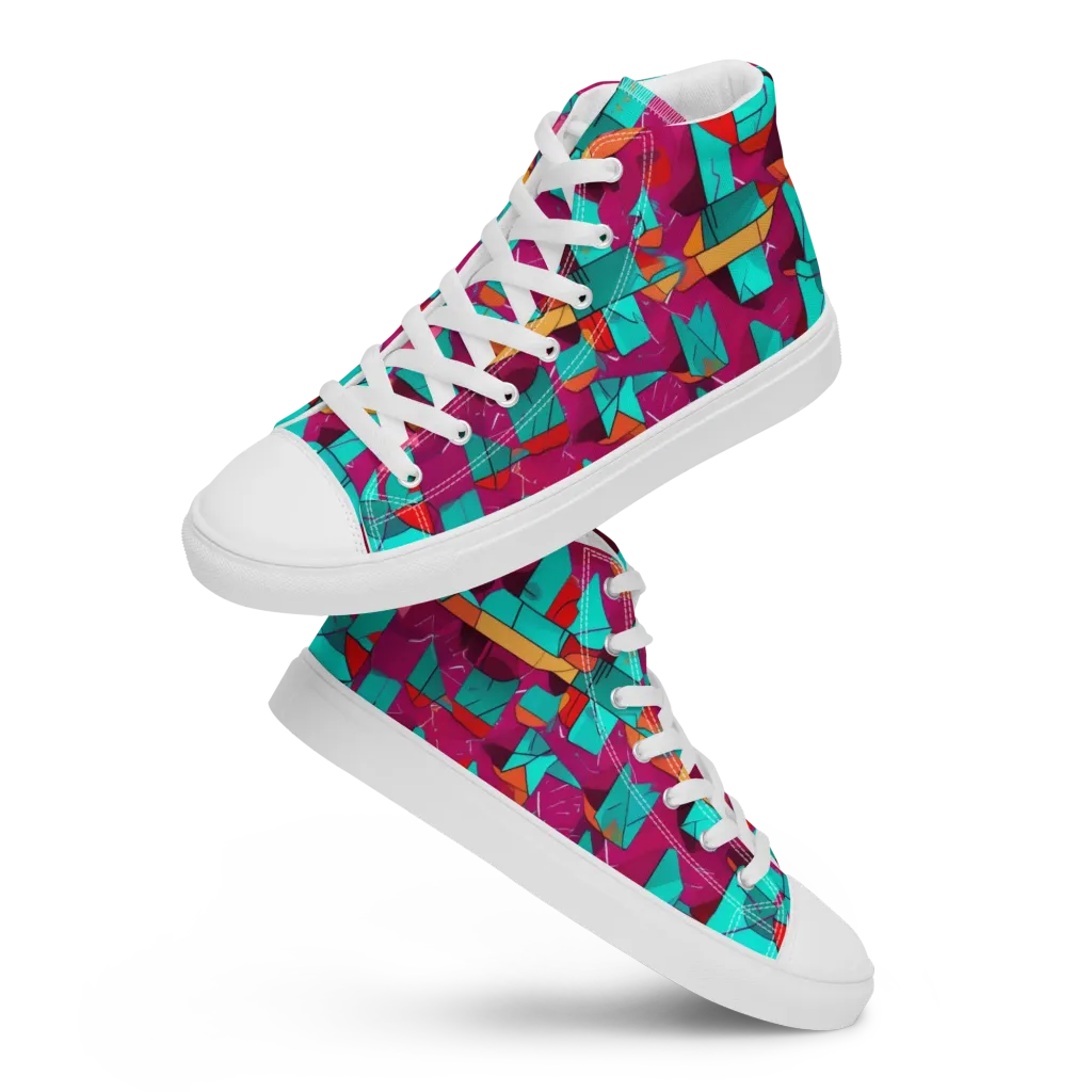 Neon Quilt on Women's High Top Canvas Shoes — Front