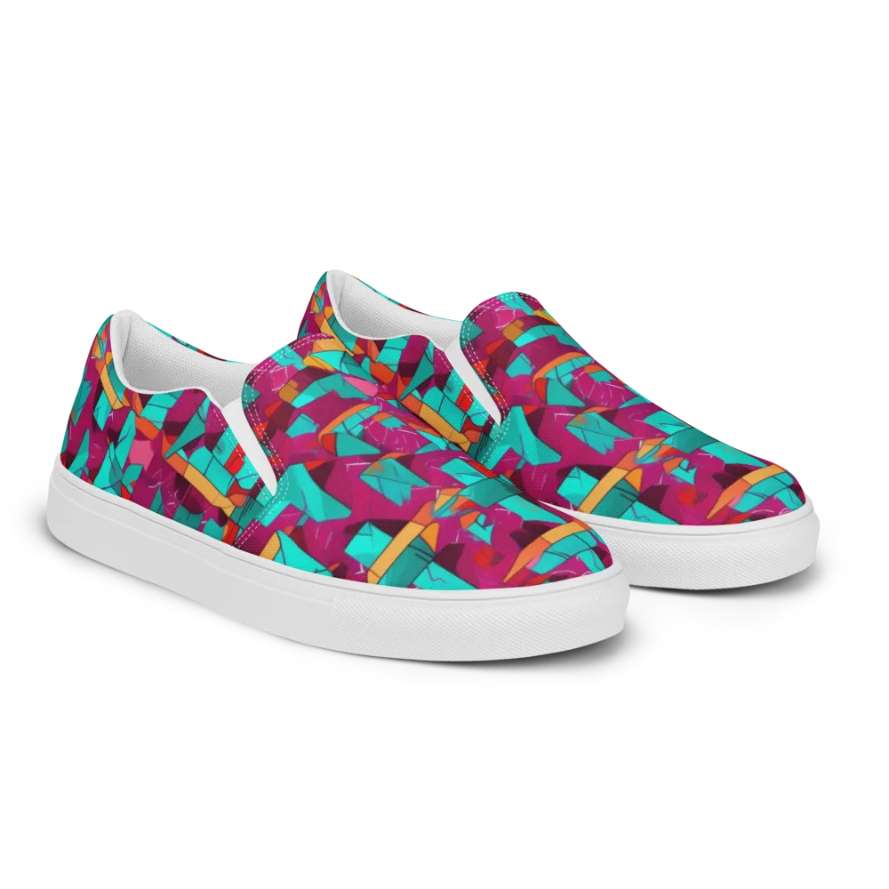 Neon Quilt on Men's Slip-On Canvas Shoes — Right Front
