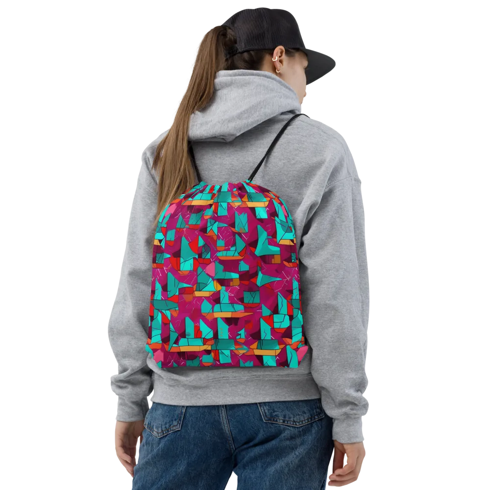 Neon Quilt on Drawstring Bag — Front