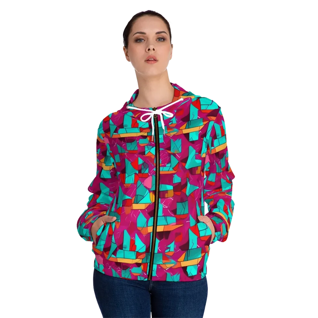 Neon Quilt on Women's Full-Zip Hoodie — Front On Person
