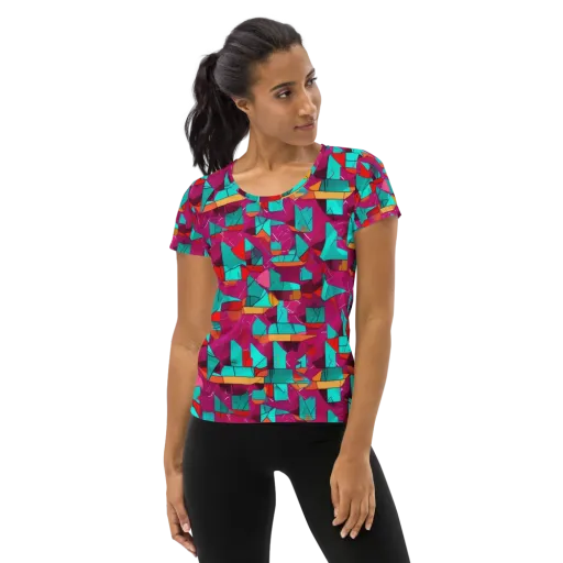 Neon Quilt on a Women's Athletic T-Shirt