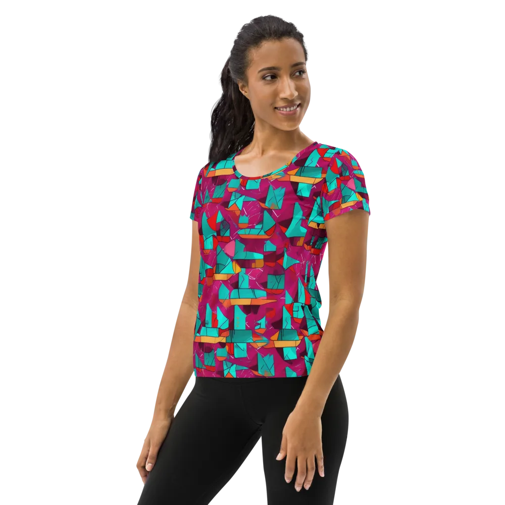 Neon Quilt on Women's Athletic T-Shirt — Left