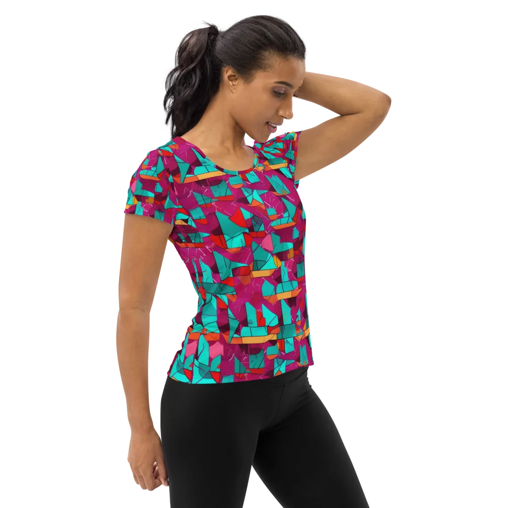 Neon Quilt on Women's Athletic T-Shirt — Right