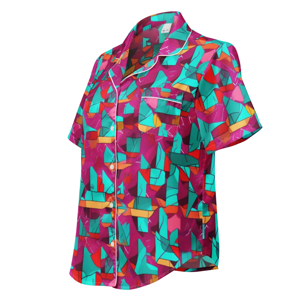 Neon Quilt on Women's Short Sleeve Pajama Top — Left Front